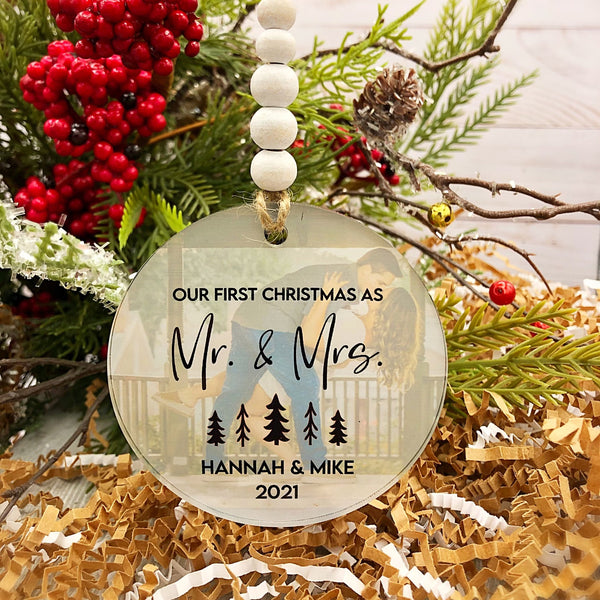 Couple's Personalized First Christmas Ornament with Hanger Round Acrylic