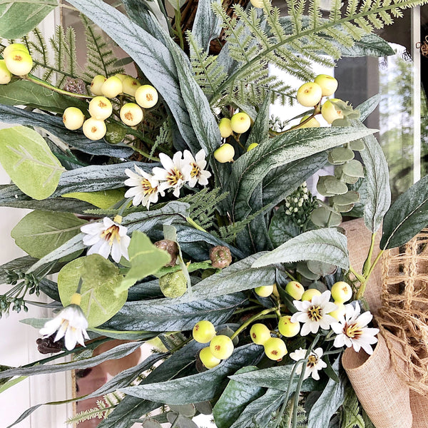 Everyday Cream Berries & Burlap Wired Ribbon Wreath