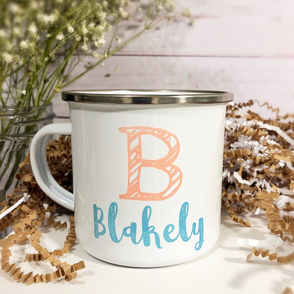 Kids Personalized 12 oz. Stainless Steel & Enamel Camp Mug with Monogram