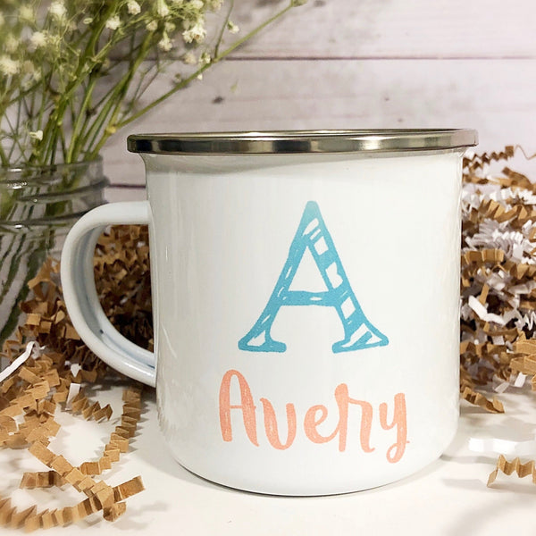 Kids Personalized 12 oz. Stainless Steel & Enamel Camp Mug with Monogram
