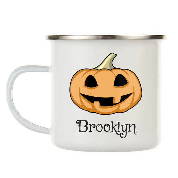 Kids Personalized 12 oz. Stainless Steel & Enamel Camp Mug with Pumpkin