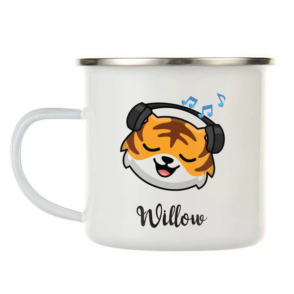 Kids Personalized 12 oz. Stainless Steel & Enamel Camp Mug with Rockin Kittie