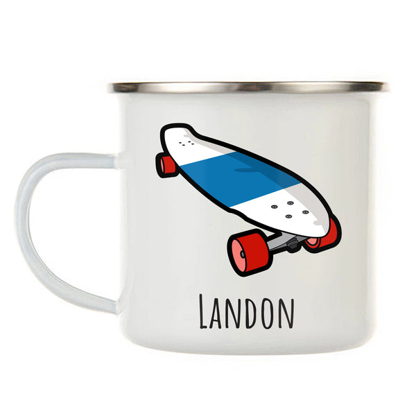 Kids Personalized 12 oz. Stainless Steel & Enamel Camp Mug with Skateboard