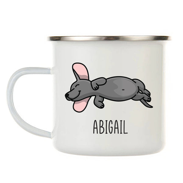 Kids Personalized 12 oz. Stainless Steel & Enamel Camp Mug with Sleeping Dachshund