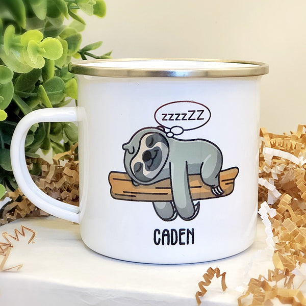 Kids Personalized 12 oz. Stainless Steel & Enamel Camp Mug with Sleepy Sloth