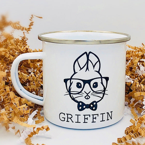 Kids Easter Personalized 12 oz. Stainless Steel & Enamel Camp Mug with Smart Bunny