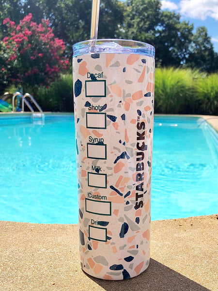 Starbucks Terrazzo 20 oz. Stainless Steel Skinny Tumbler with Lid and Metal Straw