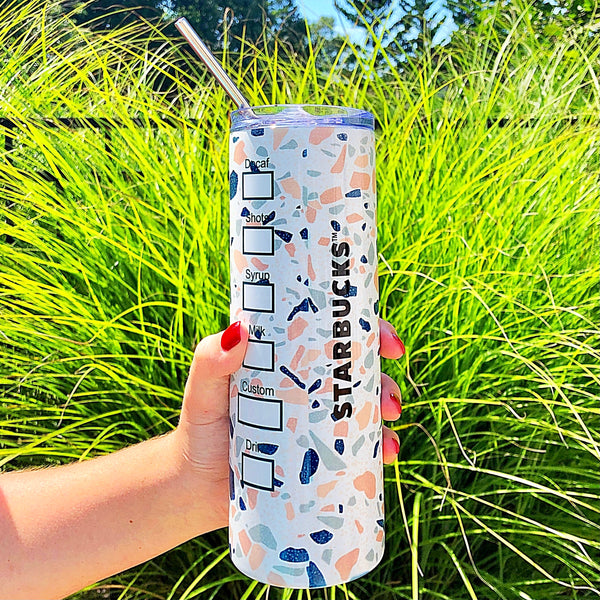 Starbucks Terrazzo 20 oz. Stainless Steel Skinny Tumbler with Lid and Metal Straw