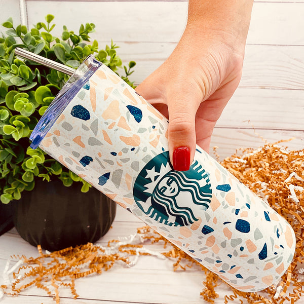 Starbucks Terrazzo 20 oz. Stainless Steel Skinny Tumbler with Lid and Metal Straw