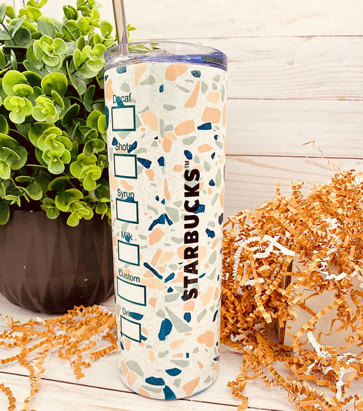 Starbucks Terrazzo 20 oz. Stainless Steel Skinny Tumbler with Lid and Metal Straw