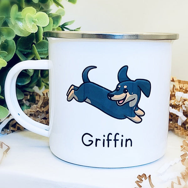 Kids Personalized 12 oz. Stainless Steel & Enamel Camp Mug with Dachshund