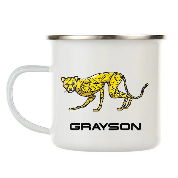 Kids Personalized 12 oz. Stainless Steel & Enamel Camp Mug with Terminator Cheetah