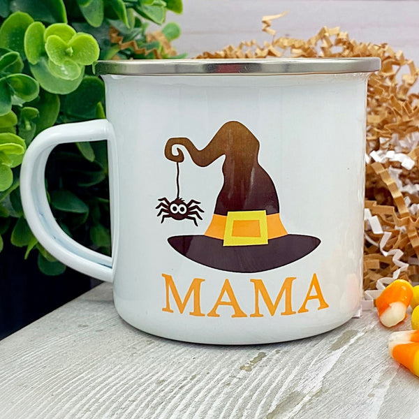 Kids Personalized 12 oz. Stainless Steel & Enamel Camp Mug with Witch Hat