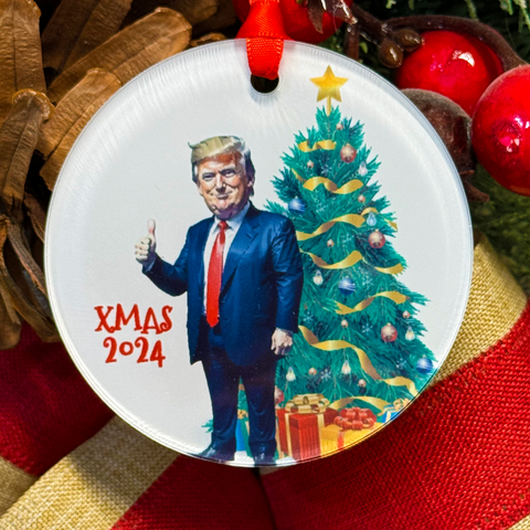 Donald Trump Xmas 2024 Tree Presents Christmas Ornament with Hanger Round Acrylic