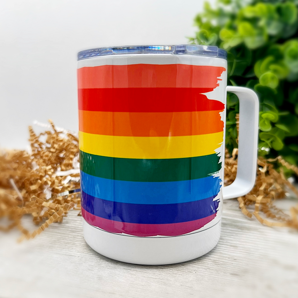 Rainbow 10 oz. Stainless Steel & Enamel Coffee Mug with Lid