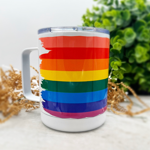 Rainbow 10 oz. Stainless Steel & Enamel Coffee Mug with Lid
