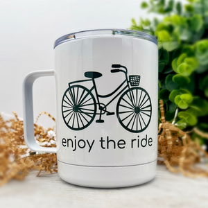 Enjoy the Ride 10 oz. Stainless Steel & Enamel Coffee Mug with Lid Bike