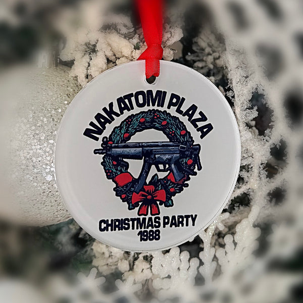 Die Hard Nakatomi Plaza Christmas Party 1988 Funny Movie Ornament, Bruce Willis, John McClane, Alan Rickman, Hans Gruberg with Hanger Round Acrylic