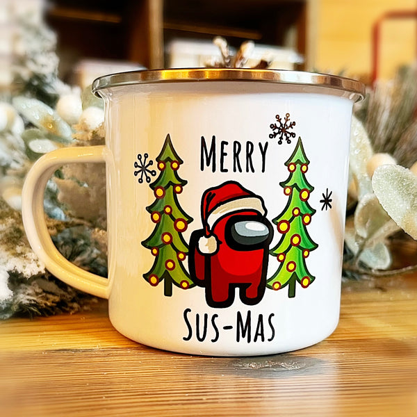 Among Us Merry Sus-Mas Christmas Camp Mug, Among Us Gift Ideas, Among Us Gifts, Kid's Gift, Child's Gift, Funny, Gift For Gamer