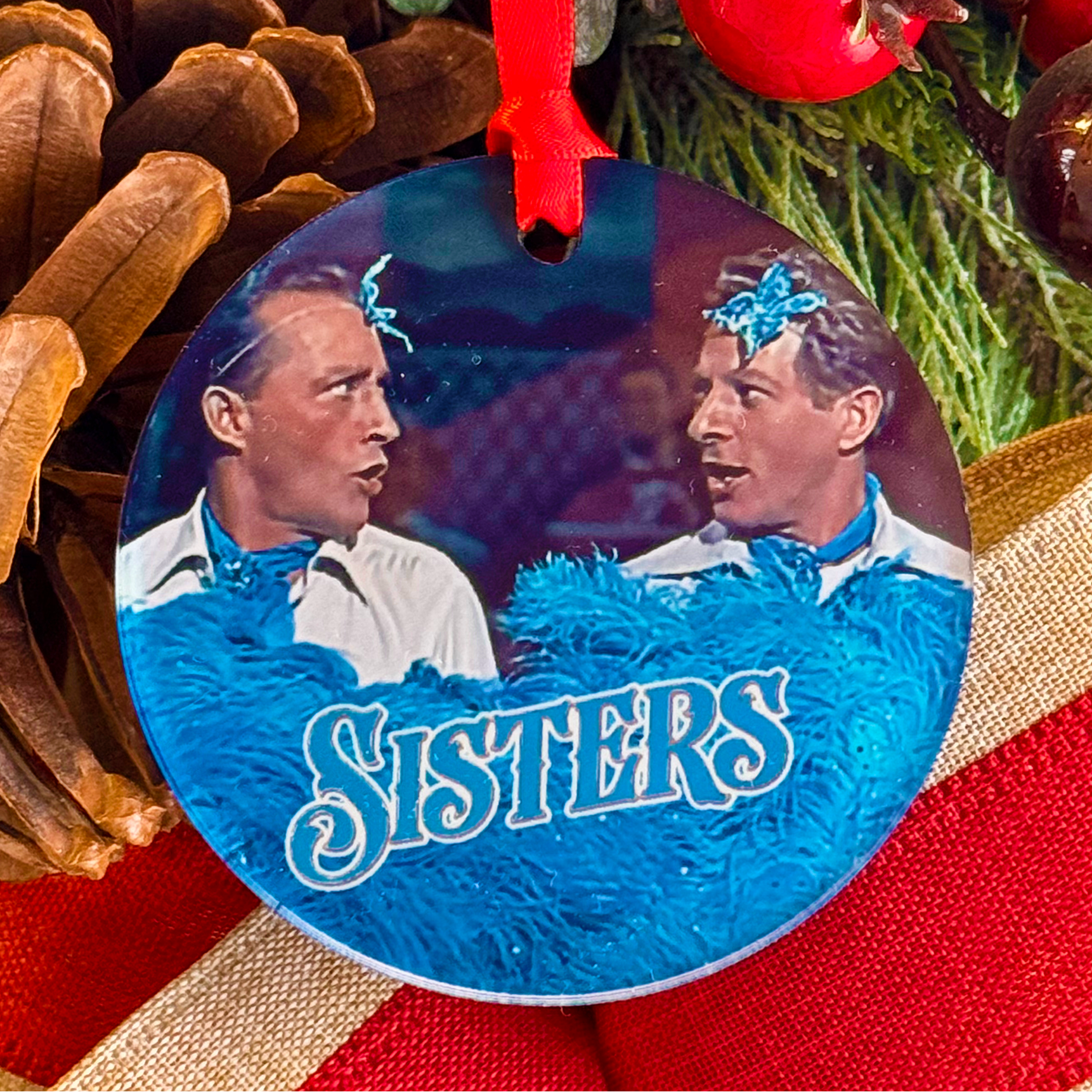 Sisters White Christmas Movie Ornament with Hanger Round Acrylic, Bing Crosby & Danny Kaye, Music, Dance Number, Classic, Song, Gift