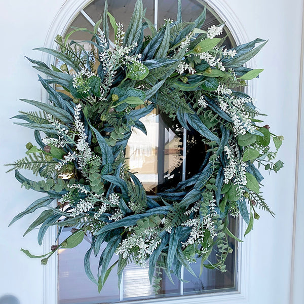 Summer Wreath Spring Wreath Everyday with Mixed Eucalyptus Greens Welcome Farmhouse Front Door