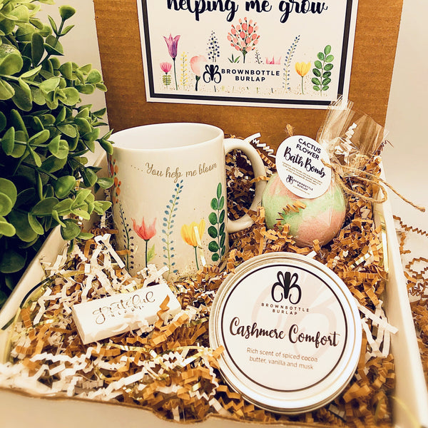 Teacher Gift Box with 11 oz Floral Mug, Candle and Bathbomb