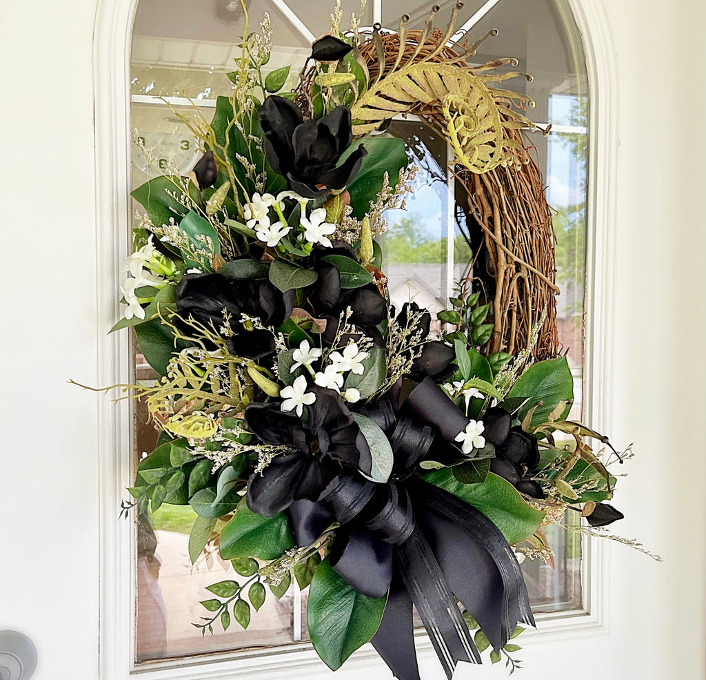 Black & White Fall Wreath - Love of Family & Home