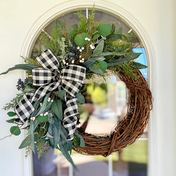 Fall Wreath with Eucalyptus and Berries Welcome Farmhouse Front Door Gift