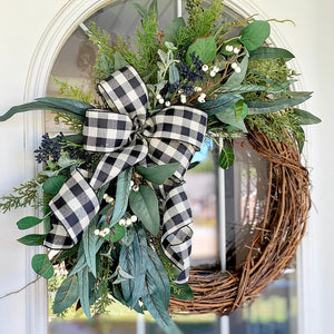 Fall Wreath with Eucalyptus and Berries Welcome Farmhouse Front Door Gift