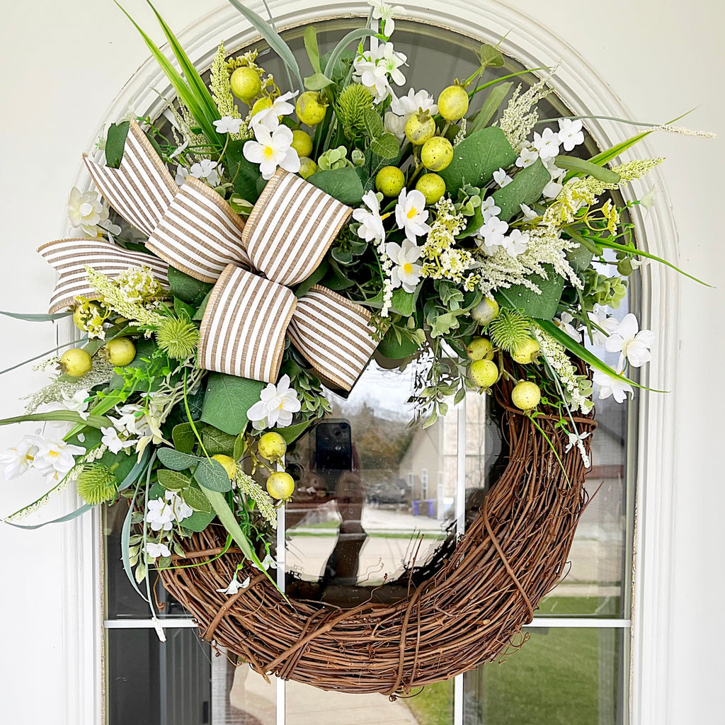 Summer Wreath Spring Wreath Everyday Spring Greens & Blossoms with