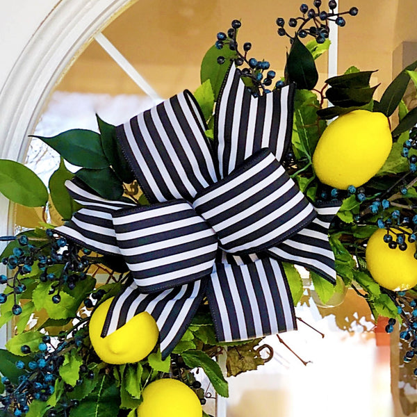 Summer wreath Lemons with Blue Berries for Front Door Fruit for Home Decor Everyday Striped Ribbon