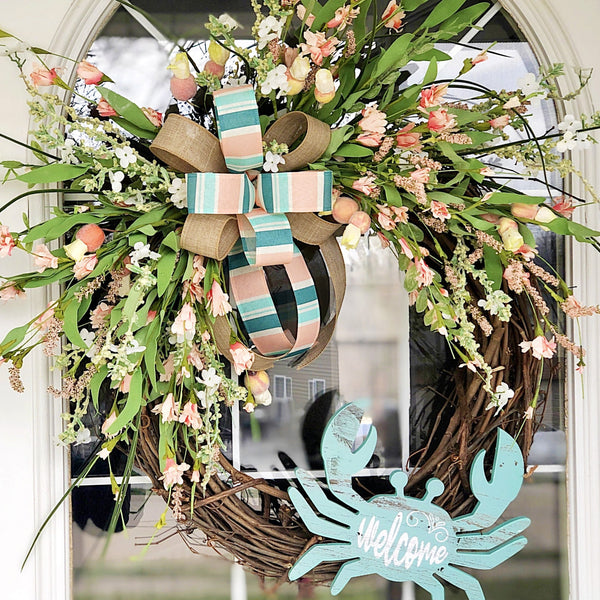 Summer Crabby Beach Coastal Wreath with Coral Blossom & Berries