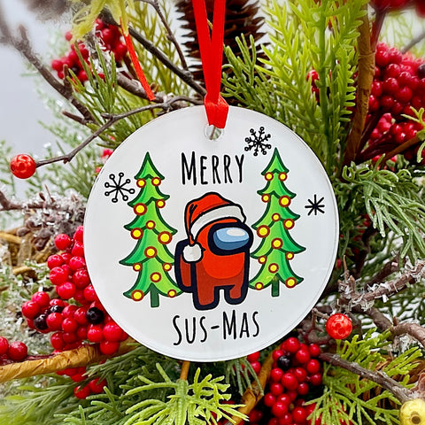 Among Us Merry Sus-Mas Christmas Ornament with Hanger Round Acrylic