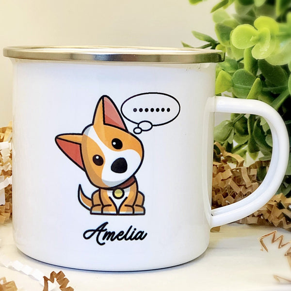 Kids Personalized 12 oz. Stainless Steel & Enamel Camp Mug with Baby Jack Russell Puppy
