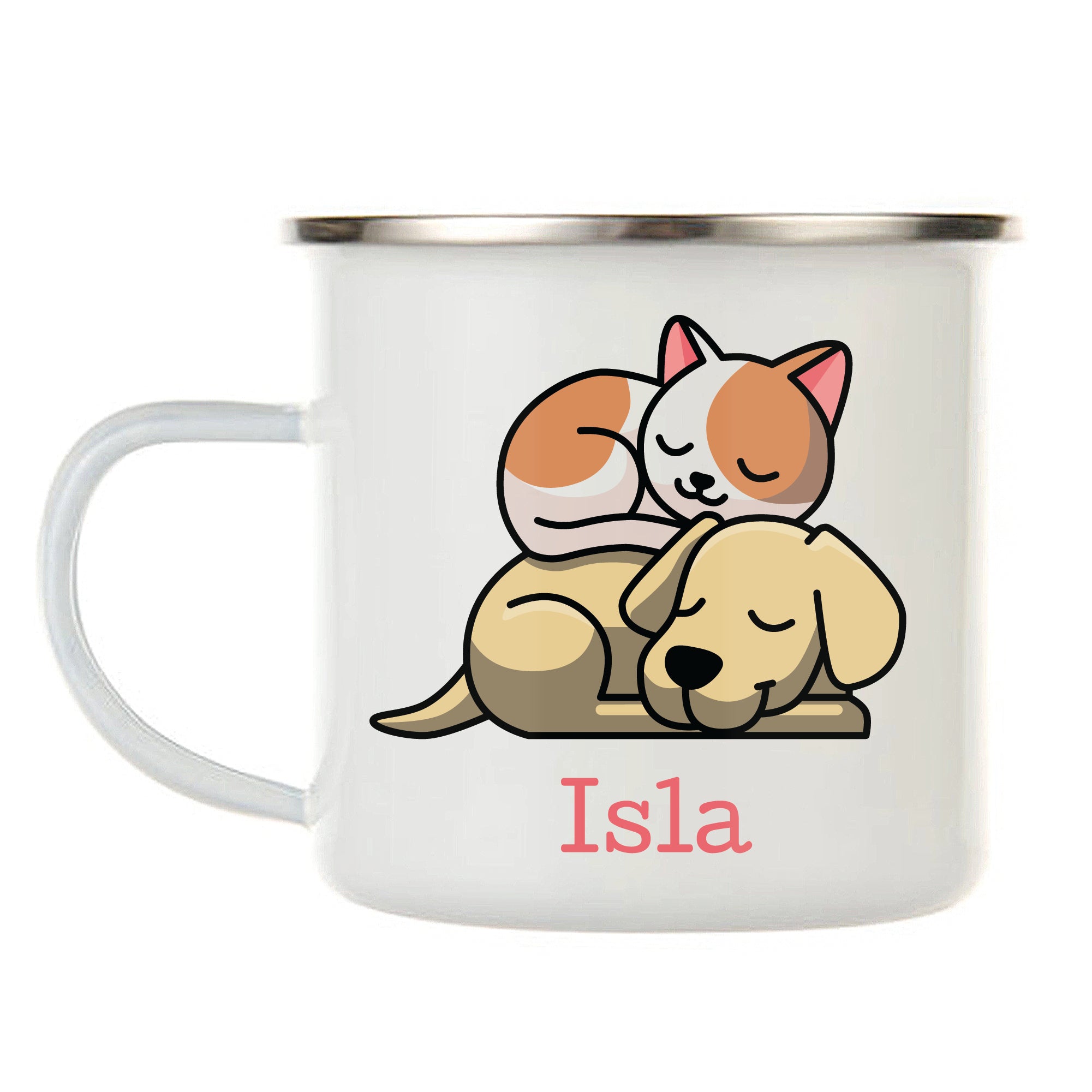 Kids Personalized 12 oz. Stainless Steel & Enamel Camp Mug with Better Together Dog and Cat