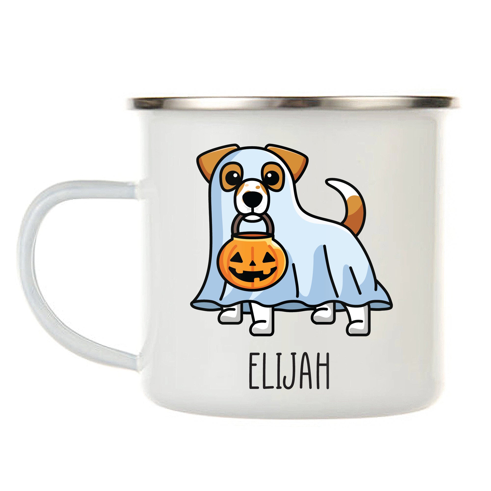 Kids Personalized 12 oz. Stainless Steel & Enamel Camp Mug with Ghost Puppy