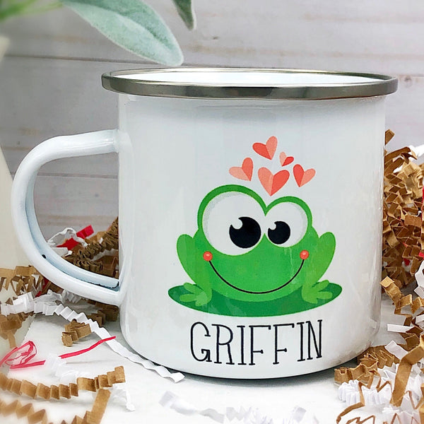 Kids Personalized 12 oz. Stainless Steel & Enamel Camp Mug with Frog