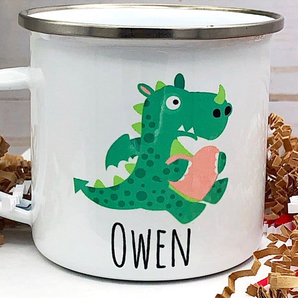 Kids Personalized 12 oz. Stainless Steel & Enamel Camp Mug with Dragon