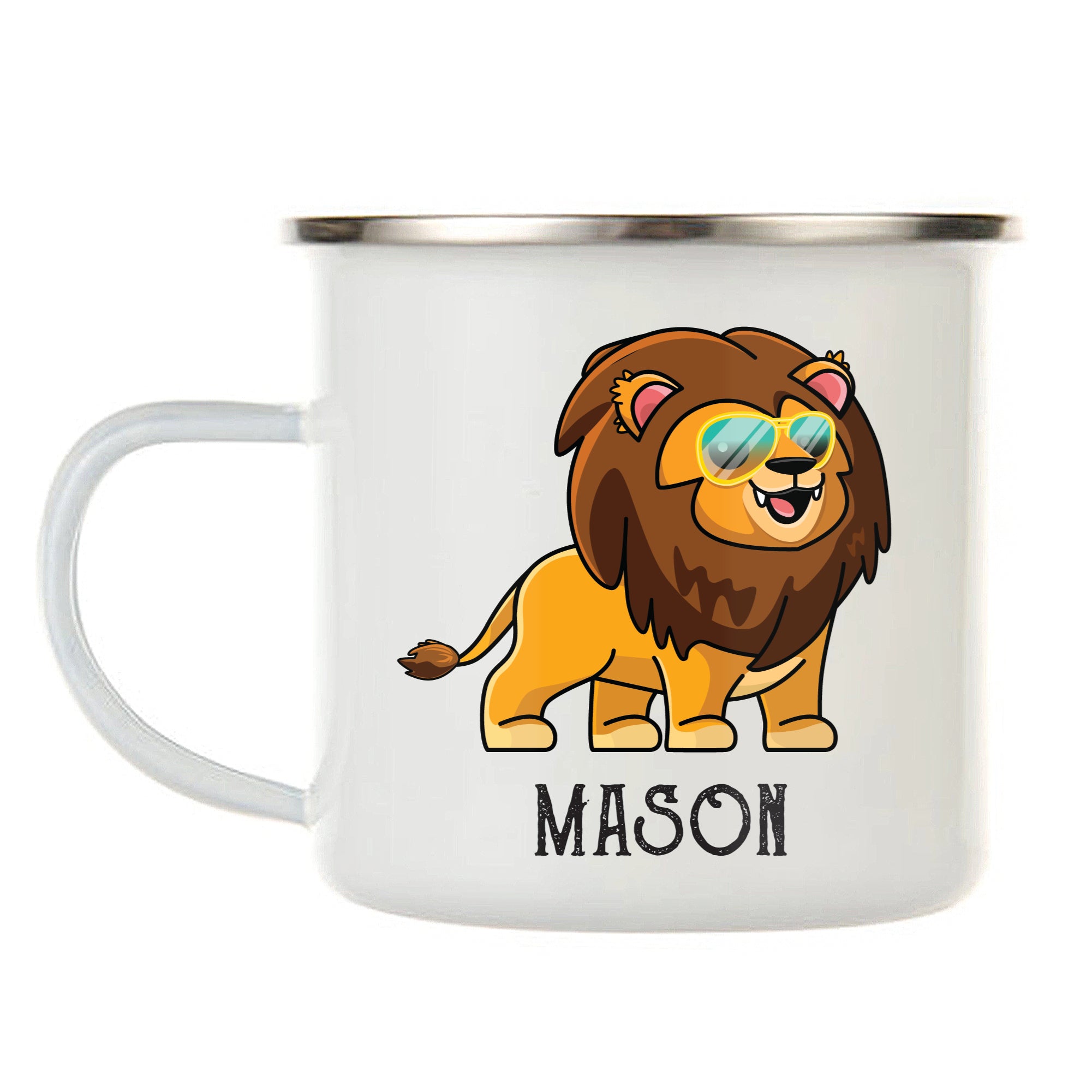Kids Personalized 12 oz. Stainless Steel & Enamel Camp Mug with Cool Lion
