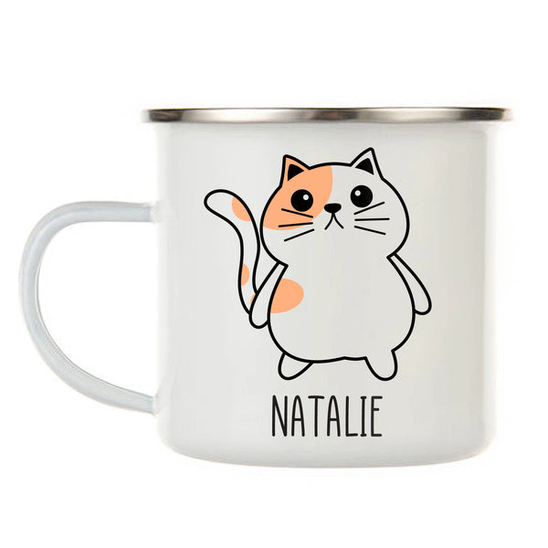 Kids Personalized 12 oz. Stainless Steel & Enamel Camp Mug with Fat Cat