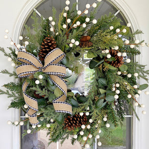 Christmas Winter Holiday Wreath Eucalyptus with Pine Cones & Berries