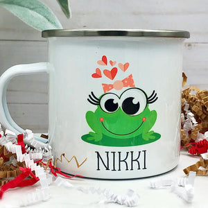 Kids Personalized 12 oz. Stainless Steel & Enamel Camp Mug with Frog