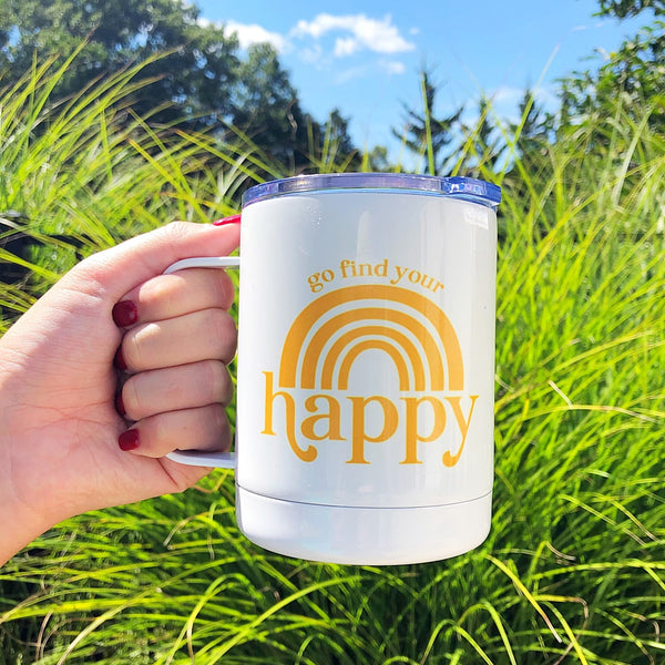 Go Find Your Happy 10 oz. Stainless Steel & Enamel Coffee Mug with Lid