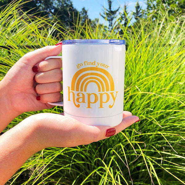 Go Find Your Happy 10 oz. Stainless Steel & Enamel Coffee Mug with Lid