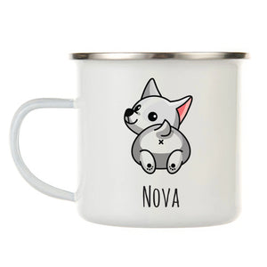 Kids Personalized 12 oz. Stainless Steel & Enamel Camp Mug with Gray Butt Pup
