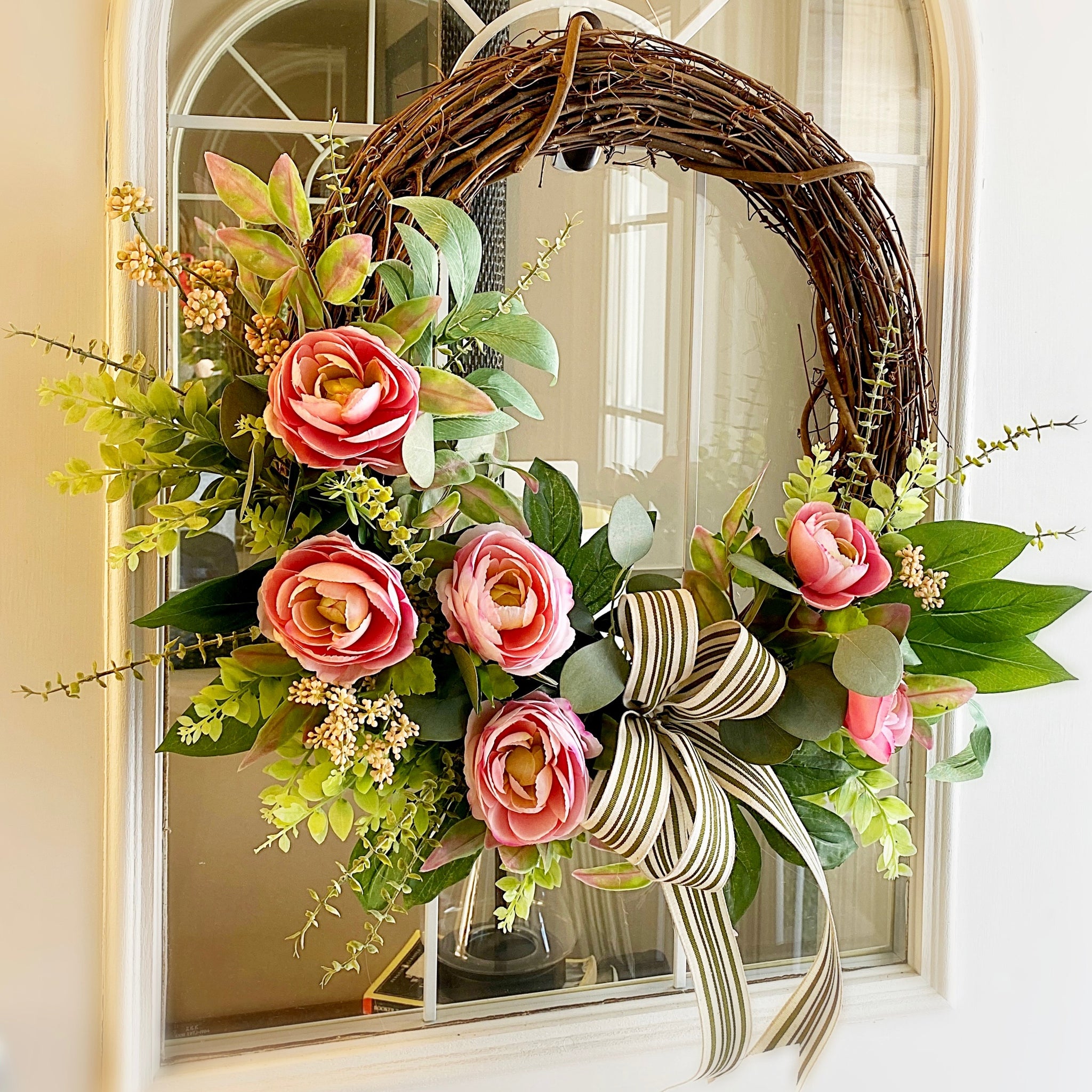 Fall Front Door Wreath, Loop Wreath, Summer Wreath, Wedding Wreath, Peonies orders Wreath, Eucalyptus Wreaths, Ready to Ship