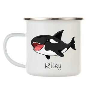 Kids Personalized 12 oz. Stainless Steel & Enamel Camp Mug with Happy Orca