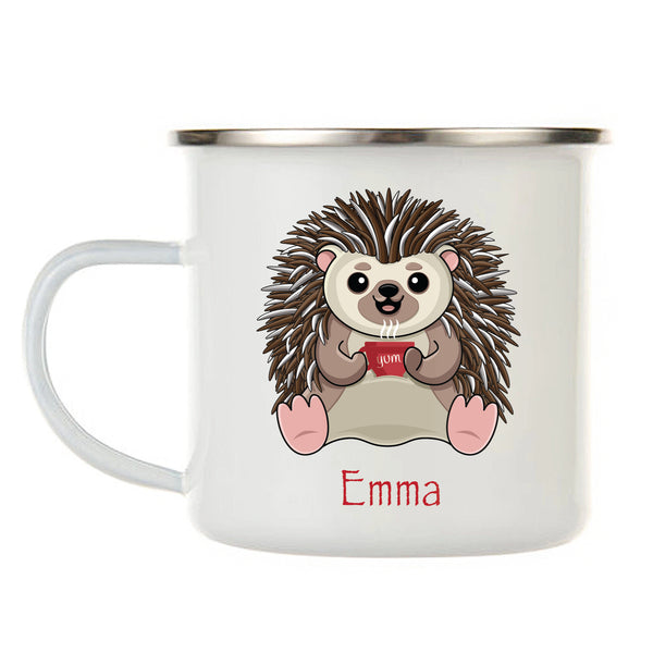 Kids Personalized 12 oz. Stainless Steel & Enamel Camp Mug with Hedgehog