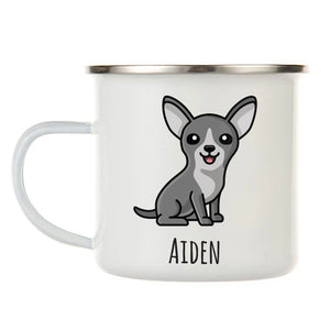Kids Personalized 12 oz. Stainless Steel & Enamel Camp Mug with Little Gray Chihuahua