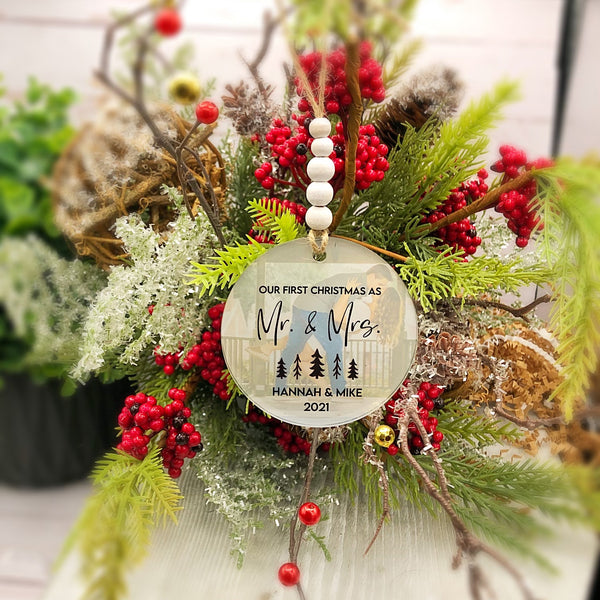 Couple's Personalized First Christmas Ornament with Hanger Round Acrylic